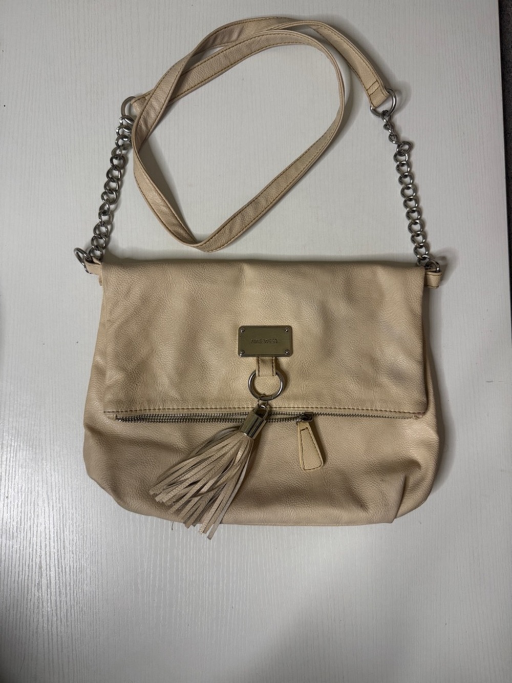 Nine West Beige Tassel Shoulder Bag with Chain Strap